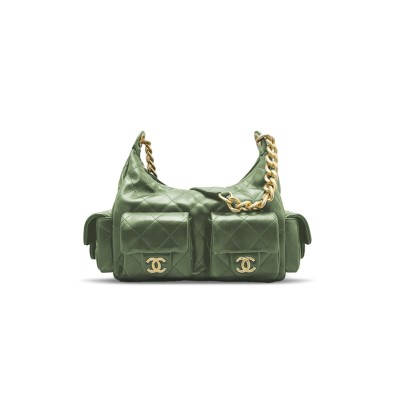 CHANEL SHINY LAMBSKIN GOLD-TONE METAL GREEN AS5339 (31*22*15cm)
